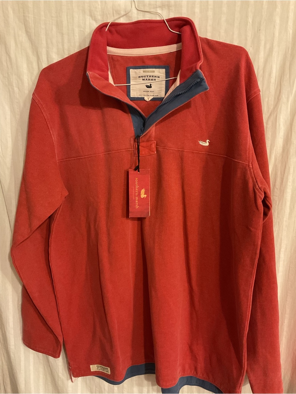 New Sz.L. Southern Marsh Men’s Washed Red PiqueQuarter-Zip Pullover Duck Logo